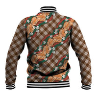 Polynesian Monstera Tiare Floral Baseball Jacket Chocolate Brown Tropical Plaid - Polynesian Pride