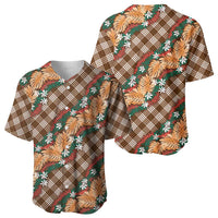 Polynesian Monstera Tiare Floral Baseball Jersey Chocolate Brown Tropical Plaid - Polynesian Pride