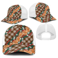 Polynesian Monstera Tiare Floral Baseball Net Cap Chocolate Brown Tropical Plaid LT01 - Polynesian Pride