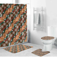 Polynesian Monstera Tiare Floral Bathroom Set Chocolate Brown Tropical Plaid - Polynesian Pride