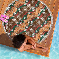 Polynesian Monstera Tiare Floral Beach Blanket Chocolate Brown Tropical Plaid - Polynesian Pride