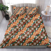 Polynesian Monstera Tiare Floral Bedding Set Chocolate Brown Tropical Plaid - Polynesian Pride