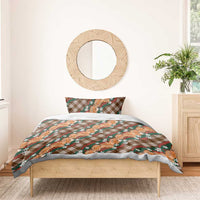 Polynesian Monstera Tiare Floral Bedding Set Chocolate Brown Tropical Plaid - Polynesian Pride