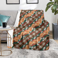 Polynesian Monstera Tiare Floral Blanket Chocolate Brown Tropical Plaid - Polynesian Pride
