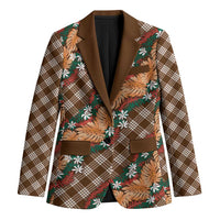 Polynesian Monstera Tiare Floral Blazer Chocolate Brown Tropical Plaid - Polynesian Pride