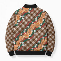 Polynesian Monstera Tiare Floral Bomber Puffer Jacket Chocolate Brown Tropical Plaid - Polynesian Pride