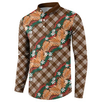 Polynesian Monstera Tiare Floral Button Sweatshirt Chocolate Brown Tropical Plaid - Polynesian Pride