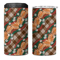 Polynesian Monstera Tiare Floral 4 in 1 Can Cooler Tumbler Chocolate Brown Tropical Plaid - Polynesian Pride
