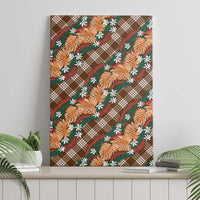 Polynesian Monstera Tiare Floral Canvas Wall Art Chocolate Brown Tropical Plaid - Polynesian Pride