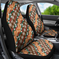 Polynesian Monstera Tiare Floral Car Seat Cover Chocolate Brown Tropical Plaid - Polynesian Pride