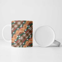 Polynesian Monstera Tiare Floral Ceramic Mug Chocolate Brown Tropical Plaid - Polynesian Pride