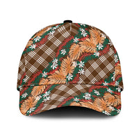 Polynesian Monstera Tiare Floral Classic Cap Chocolate Brown Tropical Plaid - Polynesian Pride