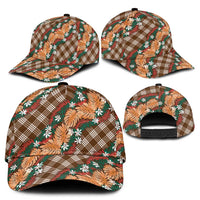 Polynesian Monstera Tiare Floral Classic Cap Chocolate Brown Tropical Plaid - Polynesian Pride