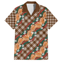 Polynesian Monstera Tiare Floral Family Matching Summer Maxi Dress and Hawaiian Shirt Chocolate Brown Tropical Plaid - Polynesian Pride