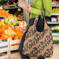 Polynesian Monstera Tiare Floral Grocery Bag Chocolate Brown Tropical Plaid - Polynesian Pride