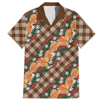 Polynesian Monstera Tiare Floral Hawaiian Shirt Chocolate Brown Tropical Plaid - Polynesian Pride