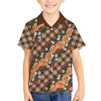 Polynesian Monstera Tiare Floral Hawaiian Shirt Chocolate Brown Tropical Plaid - Polynesian Pride