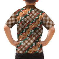 Polynesian Monstera Tiare Floral Hawaiian Shirt Chocolate Brown Tropical Plaid - Polynesian Pride