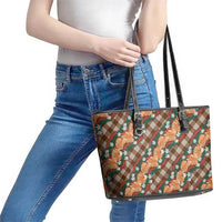 Polynesian Monstera Tiare Floral Leather Tote Bag Chocolate Brown Tropical Plaid - Polynesian Pride