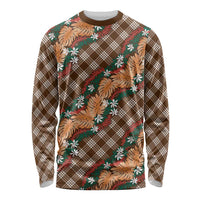 Polynesian Monstera Tiare Floral Long Sleeve Shirt Chocolate Brown Tropical Plaid - Polynesian Pride