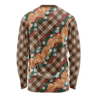 Polynesian Monstera Tiare Floral Long Sleeve Shirt Chocolate Brown Tropical Plaid - Polynesian Pride