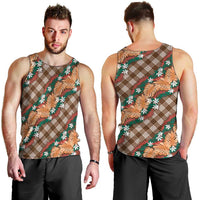 Polynesian Monstera Tiare Floral Men Tank Top Chocolate Brown Tropical Plaid - Polynesian Pride