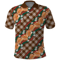 Polynesian Monstera Tiare Floral Polo Shirt Chocolate Brown Tropical Plaid - Polynesian Pride