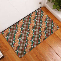 Polynesian Monstera Tiare Floral Rubber Doormat Chocolate Brown Tropical Plaid - Polynesian Pride