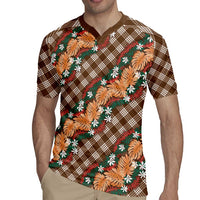 Polynesian Monstera Tiare Floral Rugby Jersey Chocolate Brown Tropical Plaid - Polynesian Pride