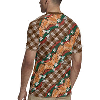Polynesian Monstera Tiare Floral Rugby Jersey Chocolate Brown Tropical Plaid - Polynesian Pride