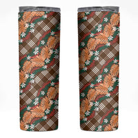 Polynesian Monstera Tiare Floral Skinny Tumbler Chocolate Brown Tropical Plaid - Polynesian Pride