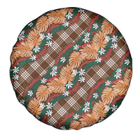Polynesian Monstera Tiare Floral Spare Tire Cover Chocolate Brown Tropical Plaid - Polynesian Pride