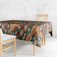 Polynesian Monstera Tiare Floral Tablecloth Chocolate Brown Tropical Plaid - Polynesian Pride