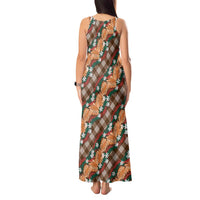 Polynesian Monstera Tiare Floral Tank Maxi Dress Chocolate Brown Tropical Plaid - Polynesian Pride