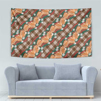Polynesian Monstera Tiare Floral Tapestry Chocolate Brown Tropical Plaid - Polynesian Pride