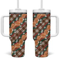 Polynesian Monstera Tiare Floral Tumbler With Handle Chocolate Brown Tropical Plaid LT01 One Size: 40 oz Brown - Polynesian Pride