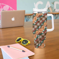 Polynesian Monstera Tiare Floral Tumbler With Handle Chocolate Brown Tropical Plaid LT01 - Polynesian Pride