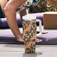 Polynesian Monstera Tiare Floral Tumbler With Handle Chocolate Brown Tropical Plaid LT01 - Polynesian Pride