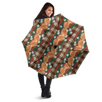 Polynesian Monstera Tiare Floral Umbrella Chocolate Brown Tropical Plaid - Polynesian Pride