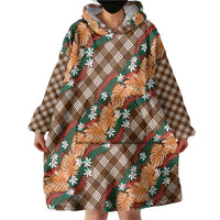 Polynesian Monstera Tiare Floral Wearable Blanket Hoodie Chocolate Brown Tropical Plaid - Polynesian Pride