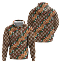 Polynesian Monstera Tiare Floral Zip Hoodie Chocolate Brown Tropical Plaid - Polynesian Pride