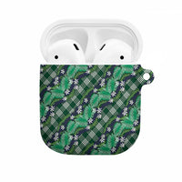 Polynesian Monstera Tiare Floral AirPods Case Forest Green Tropical Plaid - Polynesian Pride