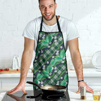 Polynesian Monstera Tiare Floral Apron Forest Green Tropical Plaid - Polynesian Pride