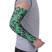Polynesian Monstera Tiare Floral Arm Sleeves Forest Green Tropical Plaid - Polynesian Pride