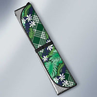 Polynesian Monstera Tiare Floral Auto Sun Shade Forest Green Tropical Plaid - Polynesian Pride