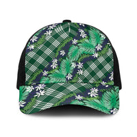 Polynesian Monstera Tiare Floral Baseball Net Cap Forest Green Tropical Plaid - Polynesian Pride