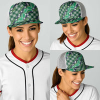 Polynesian Monstera Tiare Floral Baseball Net Cap Forest Green Tropical Plaid - Polynesian Pride