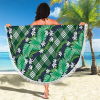 Polynesian Monstera Tiare Floral Beach Blanket Forest Green Tropical Plaid - Polynesian Pride