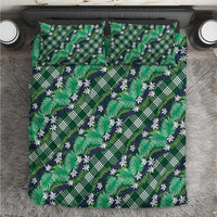 Polynesian Monstera Tiare Floral Bedding Set Forest Green Tropical Plaid - Polynesian Pride