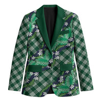 Polynesian Monstera Tiare Floral Blazer Forest Green Tropical Plaid - Polynesian Pride